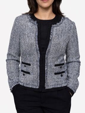Karl Lagerfeld Paris Tweed Blazer Jacket Women Black White Cropped XS/S